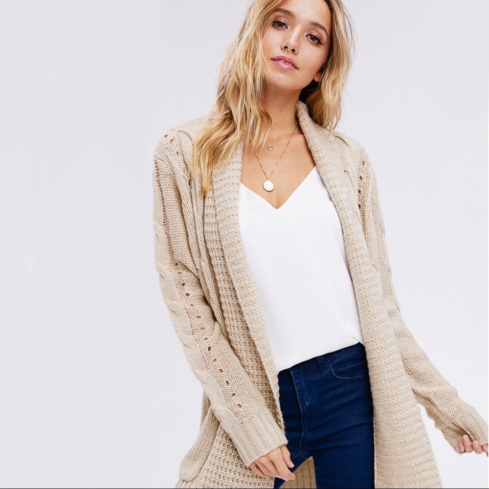 NEW! Cozy Cable Loose Knit Long Cardigan Sweater - Picture 4 of 8